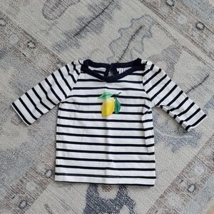 Janie and Jack Baby Girls Lemon Striped Tee Shirt Top Sz3-6m